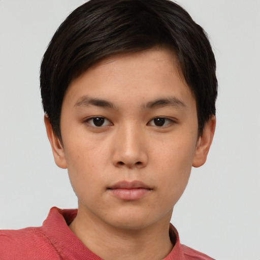 Neutral white young-adult female with short  brown hair and brown eyes