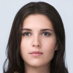 Neutral white young-adult female with long  black hair and brown eyes