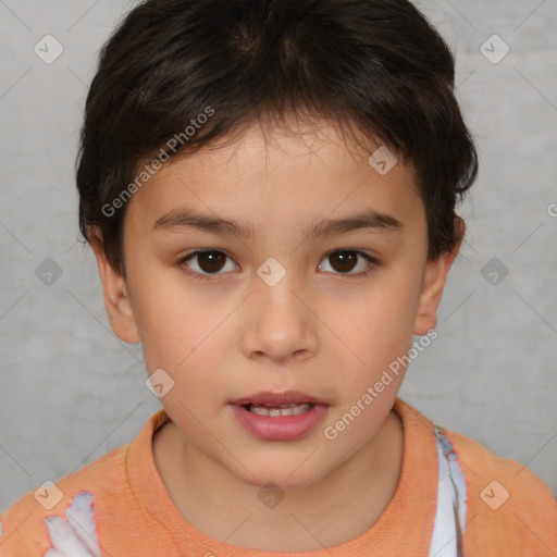 Neutral white child female with short  brown hair and brown eyes
