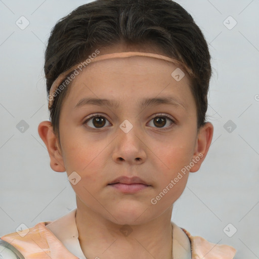 Neutral white child female with short  brown hair and brown eyes