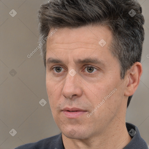 Neutral white adult male with short  brown hair and brown eyes