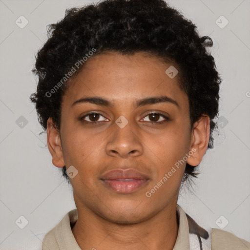 Neutral black young-adult female with short  brown hair and brown eyes