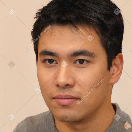 Neutral asian young-adult male with short  brown hair and brown eyes