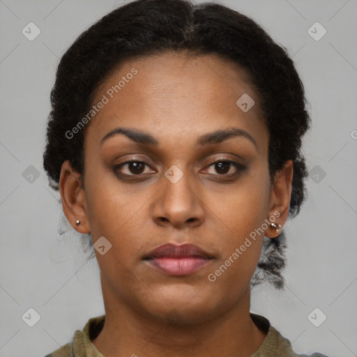 Neutral black young-adult female with short  brown hair and brown eyes