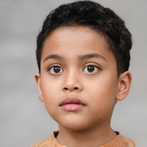 Neutral latino child male with short  brown hair and brown eyes