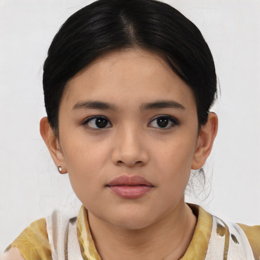 Neutral white young-adult female with medium  black hair and brown eyes