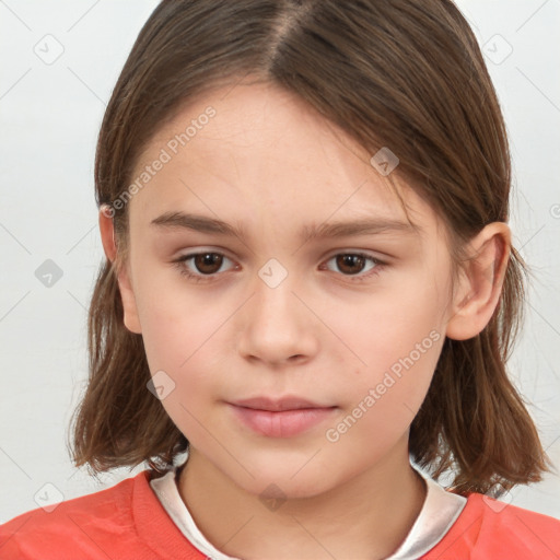 Neutral white child female with medium  brown hair and brown eyes