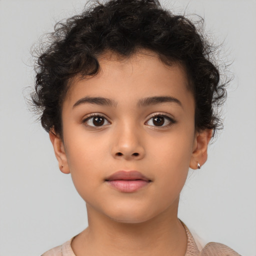 Neutral latino child female with short  brown hair and brown eyes