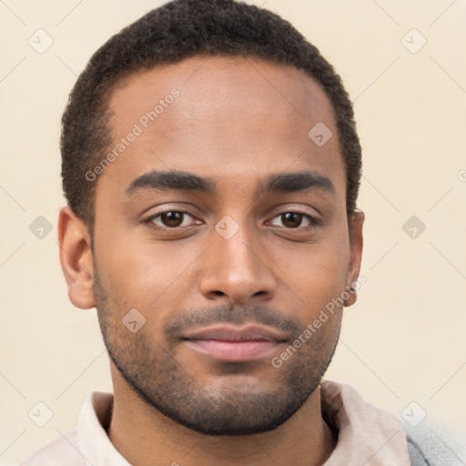 Neutral black young-adult male with short  brown hair and brown eyes