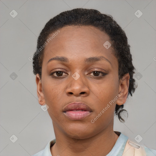 Neutral black young-adult female with short  brown hair and brown eyes