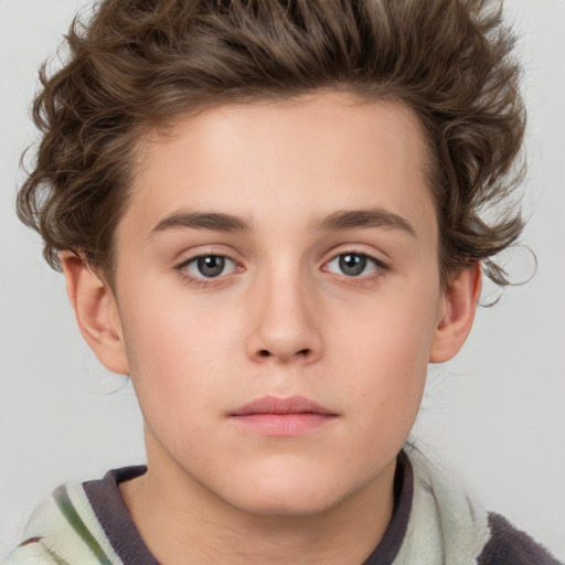 Neutral white child male with short  brown hair and blue eyes