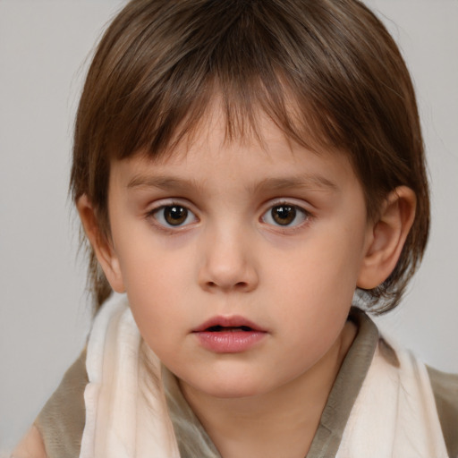 Neutral white child female with medium  brown hair and brown eyes