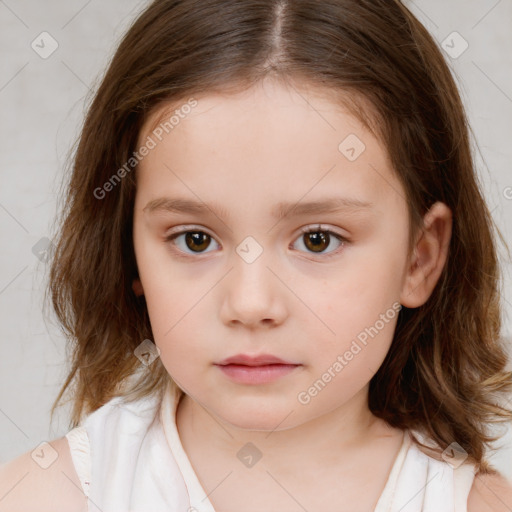 Neutral white child female with medium  brown hair and brown eyes