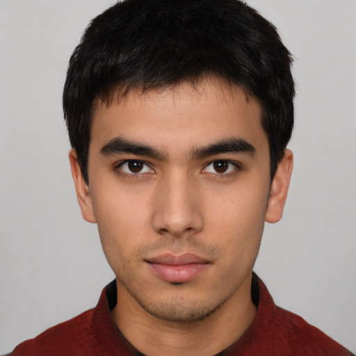 Neutral asian young-adult male with short  brown hair and brown eyes