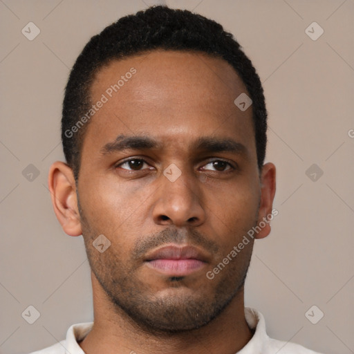 Neutral black young-adult male with short  brown hair and brown eyes