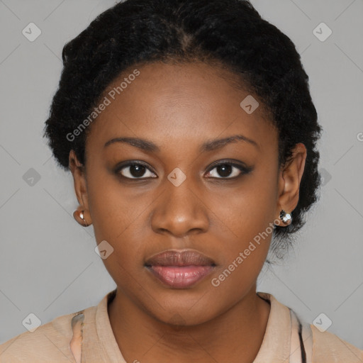 Neutral black young-adult female with short  brown hair and brown eyes