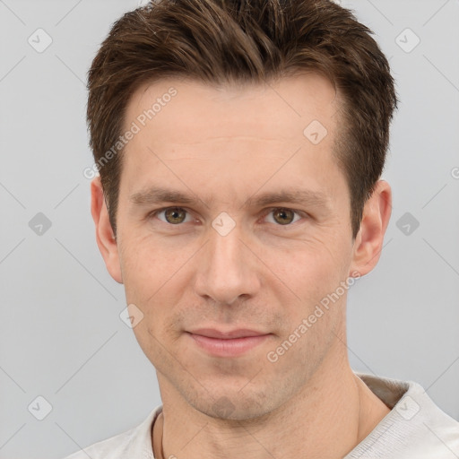 Neutral white adult male with short  brown hair and brown eyes