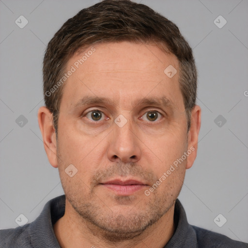 Neutral white adult male with short  brown hair and brown eyes