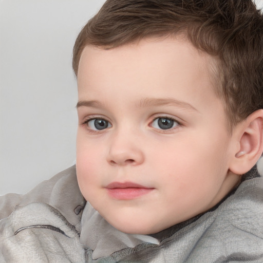 Joyful white child female with short  brown hair and brown eyes