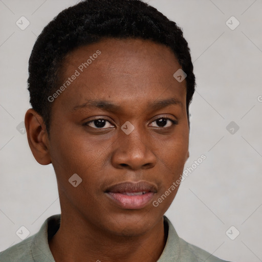 Neutral black young-adult male with short  brown hair and brown eyes