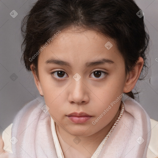 Neutral white child female with medium  brown hair and brown eyes