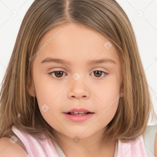 Neutral white child female with medium  brown hair and brown eyes