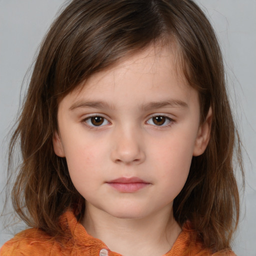 Neutral white child female with medium  brown hair and brown eyes