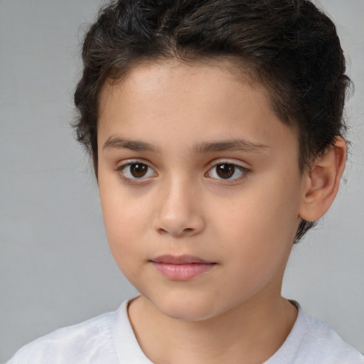 Neutral white child female with short  brown hair and brown eyes