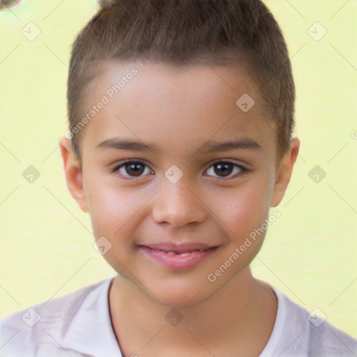 Joyful white child male with short  brown hair and brown eyes