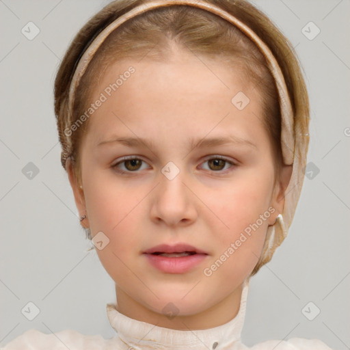 Neutral white young-adult female with short  brown hair and brown eyes