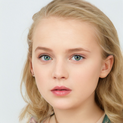 Neutral white child female with long  brown hair and blue eyes