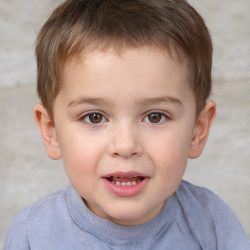 Joyful white child male with short  brown hair and brown eyes