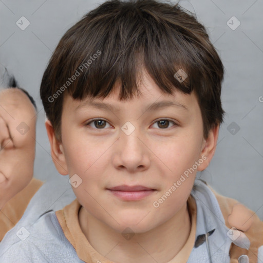 Neutral white young-adult female with short  brown hair and brown eyes