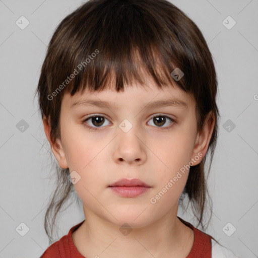 Neutral white child female with medium  brown hair and brown eyes