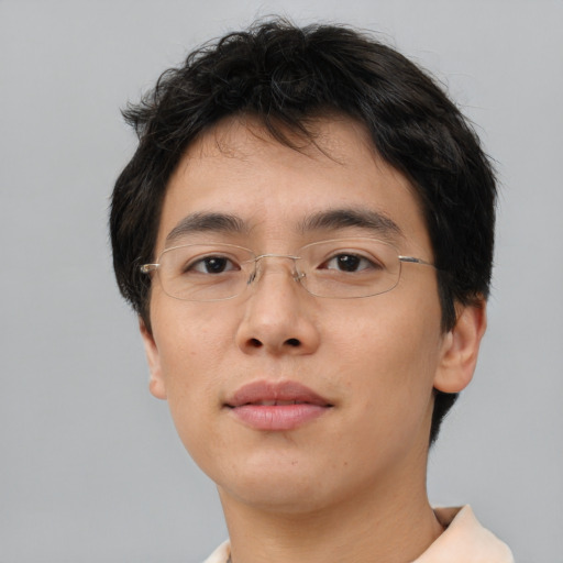 Neutral asian young-adult male with short  brown hair and brown eyes