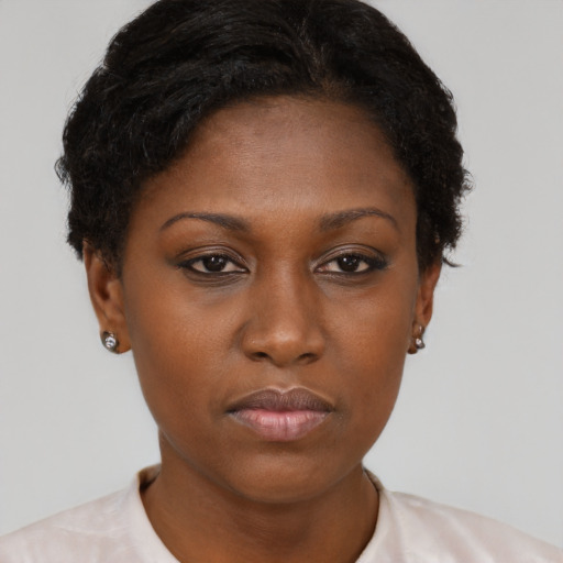 Neutral black young-adult female with short  brown hair and brown eyes
