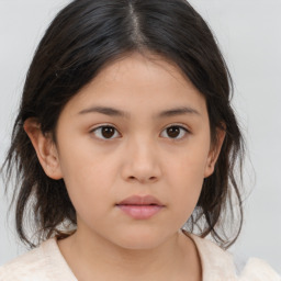 Neutral asian young-adult female with medium  brown hair and brown eyes