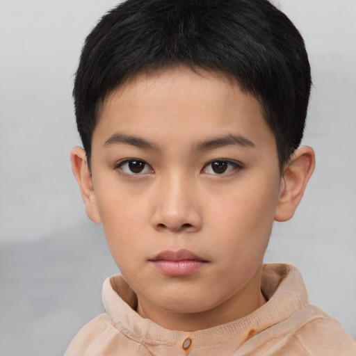 Neutral asian child female with short  brown hair and brown eyes