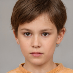 Neutral white child female with short  brown hair and brown eyes