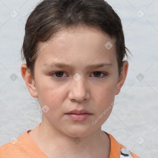 Neutral white child female with short  brown hair and brown eyes