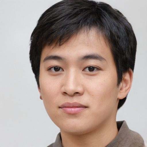 Neutral asian young-adult male with short  black hair and brown eyes