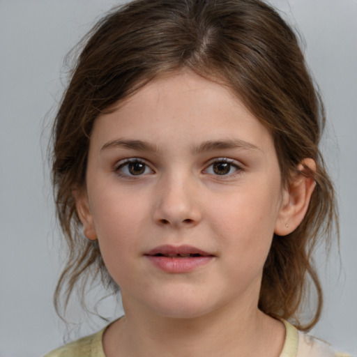 Neutral white child female with medium  brown hair and brown eyes