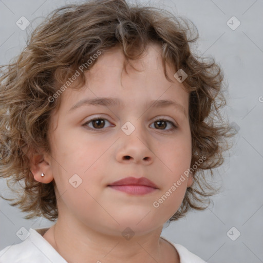 Neutral white child female with medium  brown hair and brown eyes