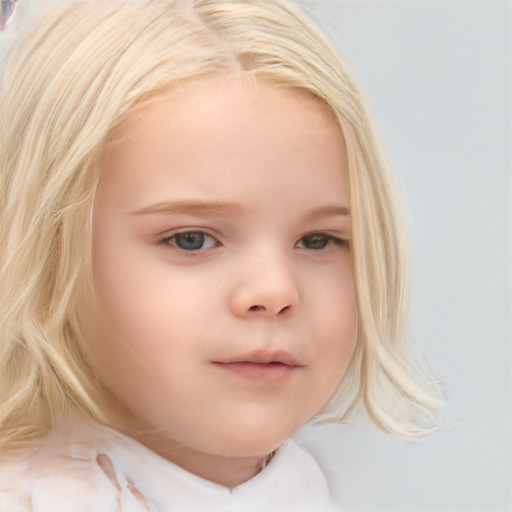 Neutral white child female with medium  blond hair and brown eyes