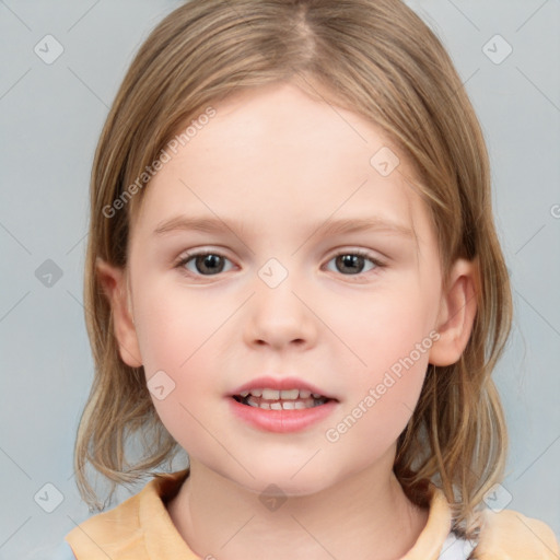 Neutral white child female with medium  brown hair and brown eyes