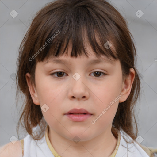 Neutral white child female with medium  brown hair and brown eyes