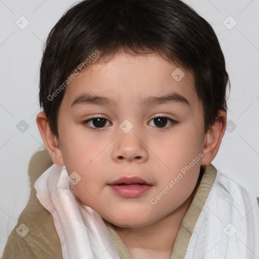 Neutral white child female with short  brown hair and brown eyes