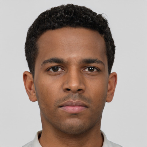 Neutral black young-adult male with short  brown hair and brown eyes