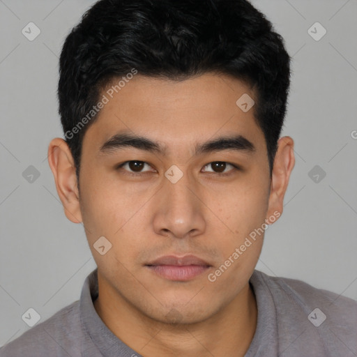 Neutral asian young-adult male with short  black hair and brown eyes