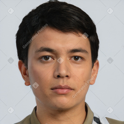 Neutral asian young-adult male with short  black hair and brown eyes